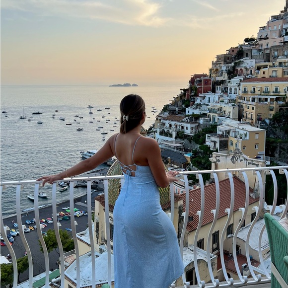 Zara Midi Blue Dress with Slit - Picture 3 of 3